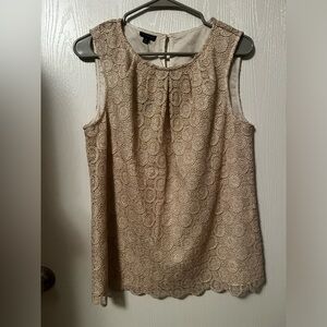 NWT Talbots Gold Shimmer Metallic Medallion Crochet Lace Top Tank Blouse 10